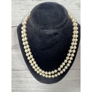 Faux Pearl Necklace Double Strand Graduated Beads 16" 19" Two Tier White